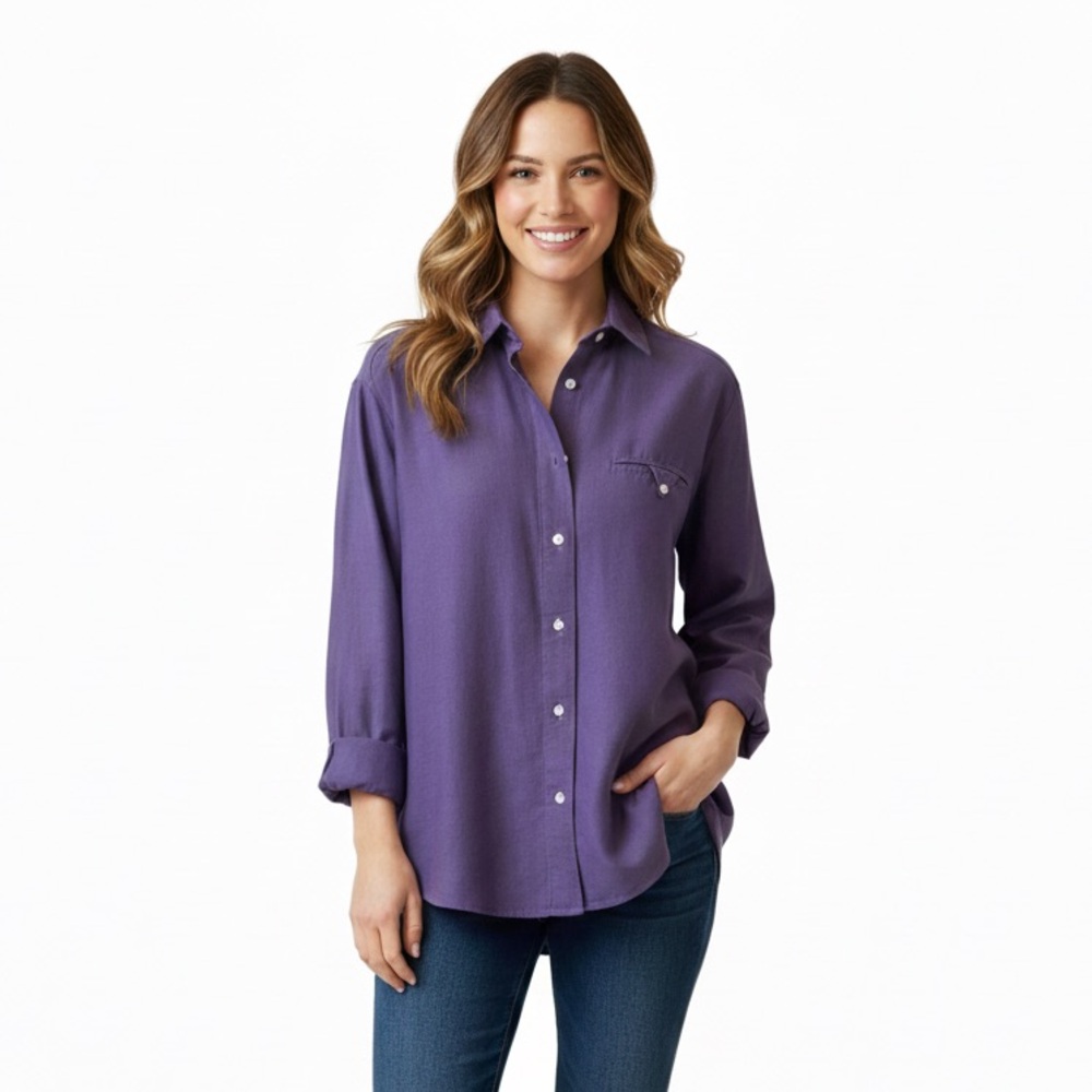 Boston Traders Women’s Shirt Button Down Purple Linen/Rayon Size 14